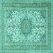 Square Machine Washable Medallion Turquoise Traditional Area Rugs, wshtr1051turq