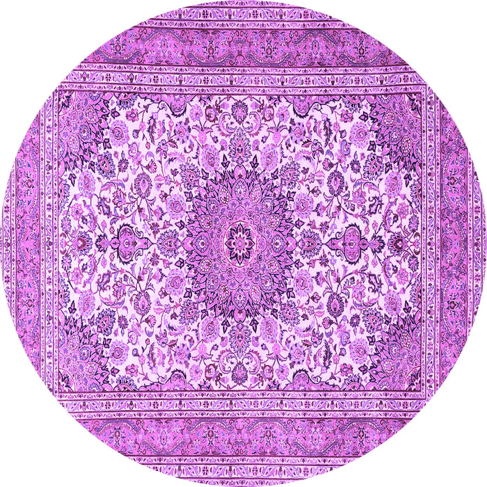 Round Machine Washable Medallion Purple Traditional Area Rugs, wshtr1051pur