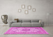Machine Washable Medallion Pink Traditional Rug in a Living Room, wshtr1051pnk