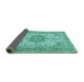 Sideview of Medallion Turquoise Traditional Rug, tr1051turq