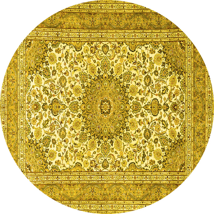 Round Medallion Yellow Traditional Rug, tr1051yw