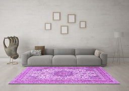 Machine Washable Medallion Purple Traditional Area Rugs in a Living Room, wshtr1051pur