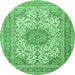 Round Medallion Emerald Green Traditional Rug, tr1051emgrn