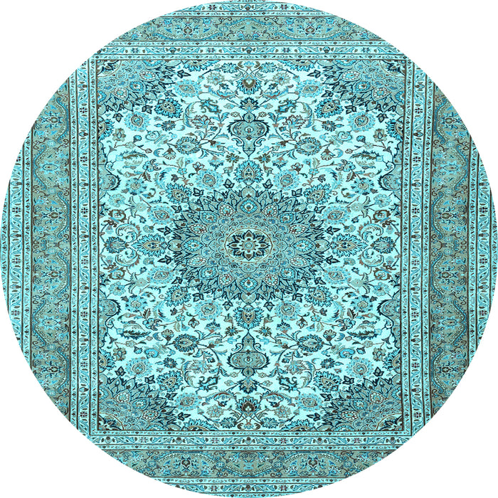 Round Medallion Light Blue Traditional Rug, tr1051lblu