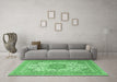 Machine Washable Medallion Emerald Green Traditional Area Rugs in a Living Room,, wshtr1051emgrn