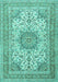 Machine Washable Medallion Turquoise Traditional Area Rugs, wshtr1051turq