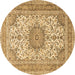 Round Machine Washable Medallion Brown Traditional Rug, wshtr1051brn