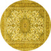 Round Machine Washable Medallion Yellow Traditional Rug, wshtr1051yw