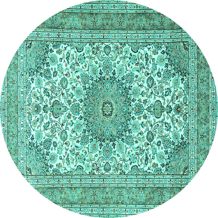 Round Medallion Turquoise Traditional Rug, tr1051turq