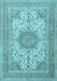 Machine Washable Medallion Light Blue Traditional Rug, wshtr1051lblu