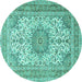 Round Machine Washable Medallion Turquoise Traditional Area Rugs, wshtr1051turq