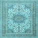 Square Machine Washable Medallion Light Blue Traditional Rug, wshtr1051lblu