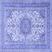 Square Machine Washable Medallion Blue Traditional Rug, wshtr1051blu