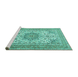 Sideview of Machine Washable Medallion Turquoise Traditional Area Rugs, wshtr1051turq