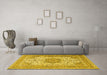 Machine Washable Medallion Yellow Traditional Rug in a Living Room, wshtr1051yw