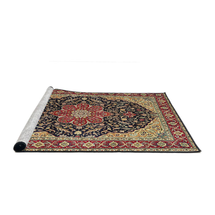 Sideview of Machine Washable Traditional Brown Green Rug, wshtr1052