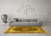 Machine Washable Medallion Yellow Traditional Rug in a Living Room, wshtr1052yw