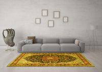 Machine Washable Medallion Yellow Traditional Rug, wshtr1052yw