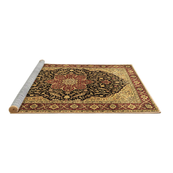 Sideview of Machine Washable Medallion Brown Traditional Rug, wshtr1052brn