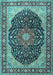 Machine Washable Medallion Light Blue Traditional Rug, wshtr1052lblu