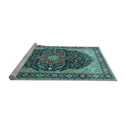 Sideview of Machine Washable Medallion Light Blue Traditional Rug, wshtr1052lblu