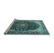 Sideview of Machine Washable Medallion Light Blue Traditional Rug, wshtr1052lblu