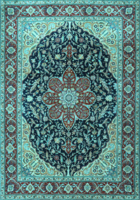 Medallion Light Blue Traditional Rug, tr1052lblu