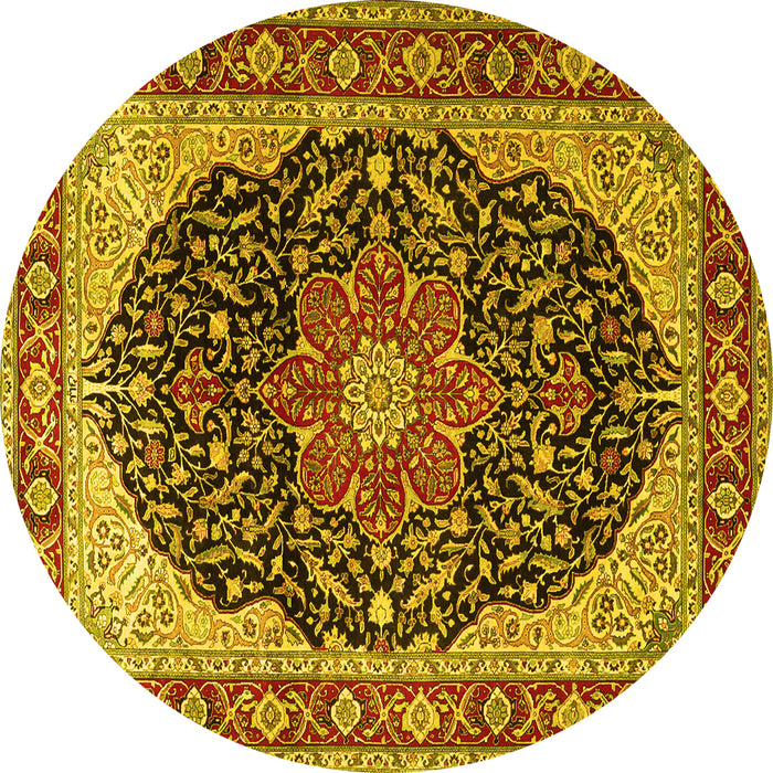Round Medallion Yellow Traditional Rug, tr1052yw