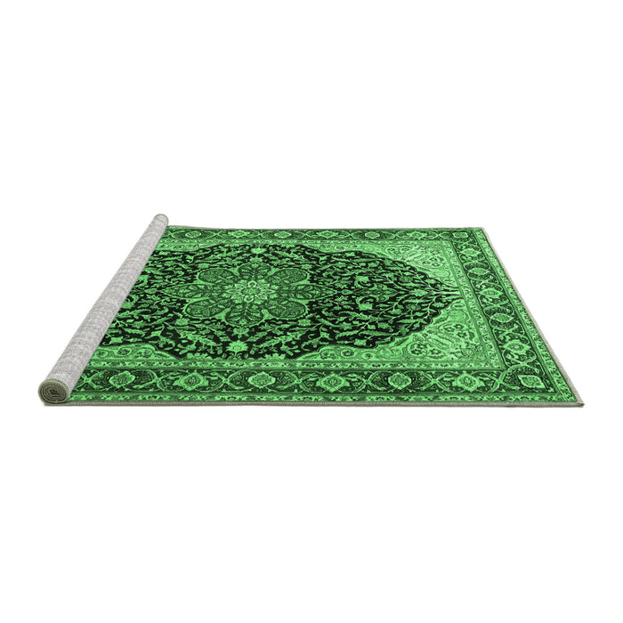 Sideview of Machine Washable Medallion Emerald Green Traditional Area Rugs, wshtr1052emgrn