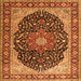 Round Machine Washable Medallion Orange Traditional Area Rugs, wshtr1052org