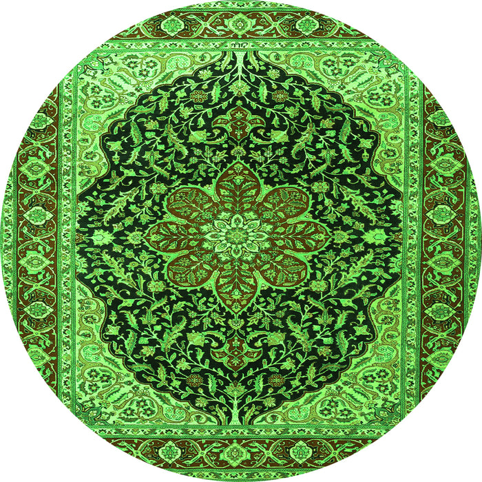 Square Medallion Green Traditional Rug, tr1052grn