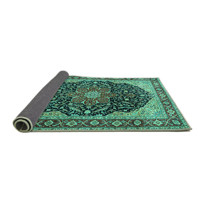 Sideview of Medallion Turquoise Traditional Rug, tr1052turq