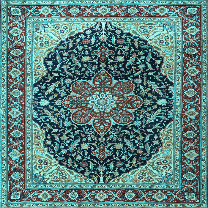 Square Machine Washable Medallion Light Blue Traditional Rug, wshtr1052lblu