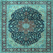 Square Machine Washable Medallion Light Blue Traditional Rug, wshtr1052lblu