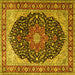 Square Machine Washable Medallion Yellow Traditional Rug, wshtr1052yw