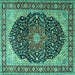 Square Medallion Turquoise Traditional Rug, tr1052turq