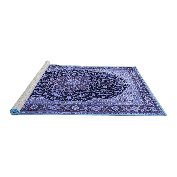 Sideview of Machine Washable Medallion Blue Traditional Rug, wshtr1052blu