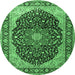 Round Medallion Emerald Green Traditional Rug, tr1052emgrn