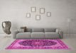 Machine Washable Medallion Pink Traditional Rug in a Living Room, wshtr1052pnk