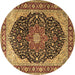 Round Machine Washable Medallion Brown Traditional Rug, wshtr1052brn