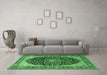 Machine Washable Medallion Emerald Green Traditional Area Rugs in a Living Room,, wshtr1052emgrn