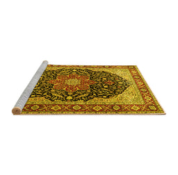 Sideview of Machine Washable Medallion Yellow Traditional Rug, wshtr1052yw