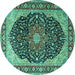 Round Machine Washable Medallion Turquoise Traditional Area Rugs, wshtr1052turq