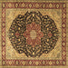 Square Machine Washable Medallion Brown Traditional Rug, wshtr1052brn