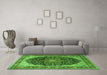 Machine Washable Medallion Green Traditional Area Rugs in a Living Room,, wshtr1052grn