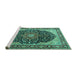 Sideview of Machine Washable Medallion Turquoise Traditional Area Rugs, wshtr1052turq