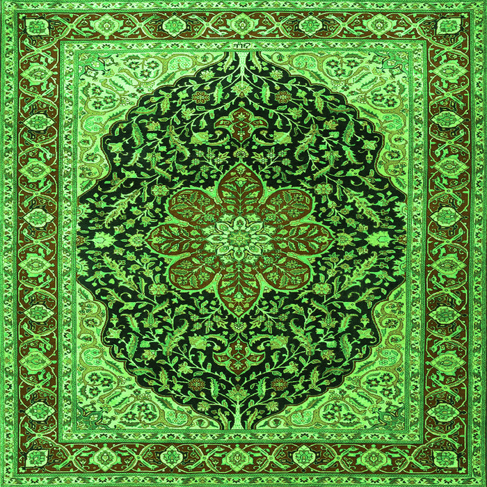 Round Machine Washable Medallion Green Traditional Area Rugs, wshtr1052grn