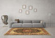 Machine Washable Medallion Brown Traditional Rug in a Living Room,, wshtr1052brn