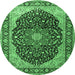 Round Machine Washable Medallion Emerald Green Traditional Area Rugs, wshtr1052emgrn