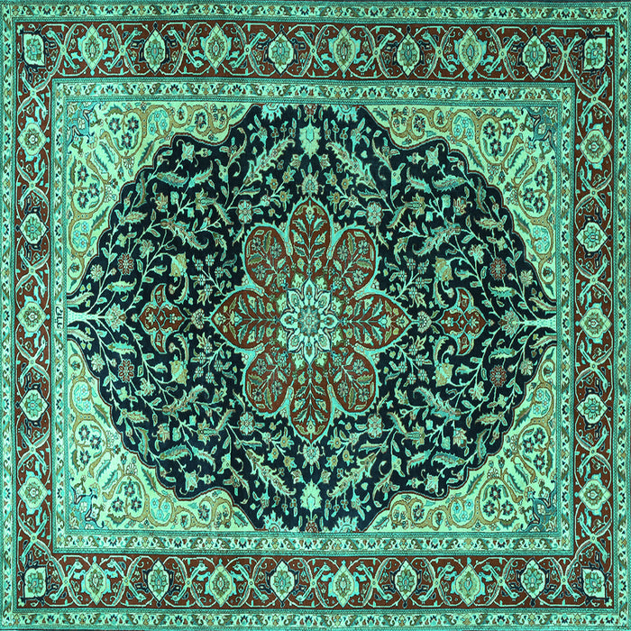 Square Machine Washable Medallion Turquoise Traditional Area Rugs, wshtr1052turq